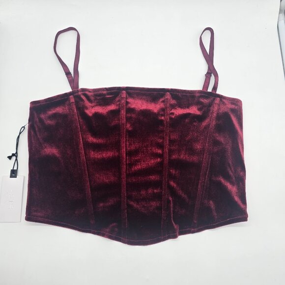 ASTR The Label Velvet Corset Top Large Wine Strap Side Zip - Picture 2 of 10